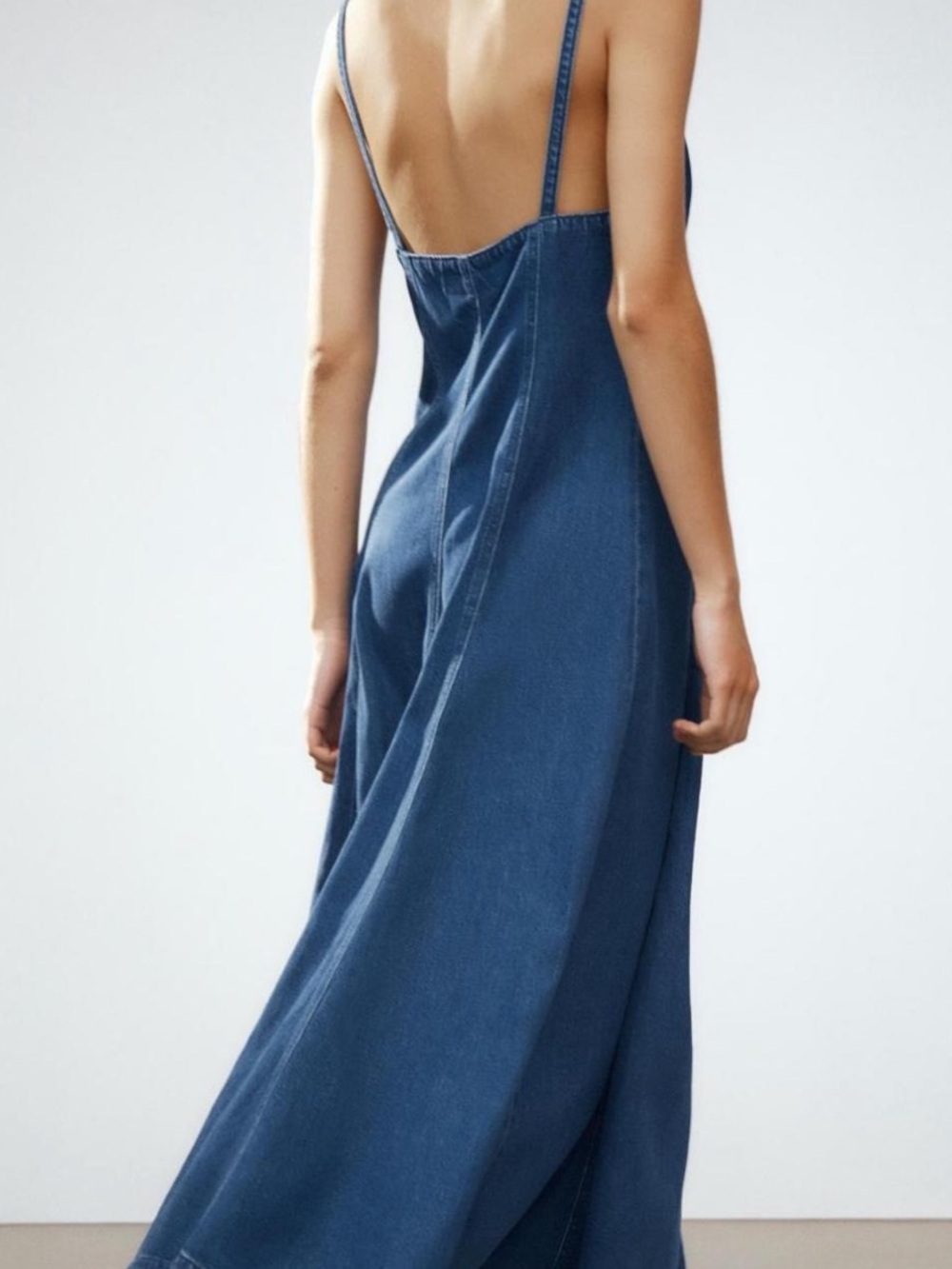 Zara Backless Denim Maxi Dress - Blue